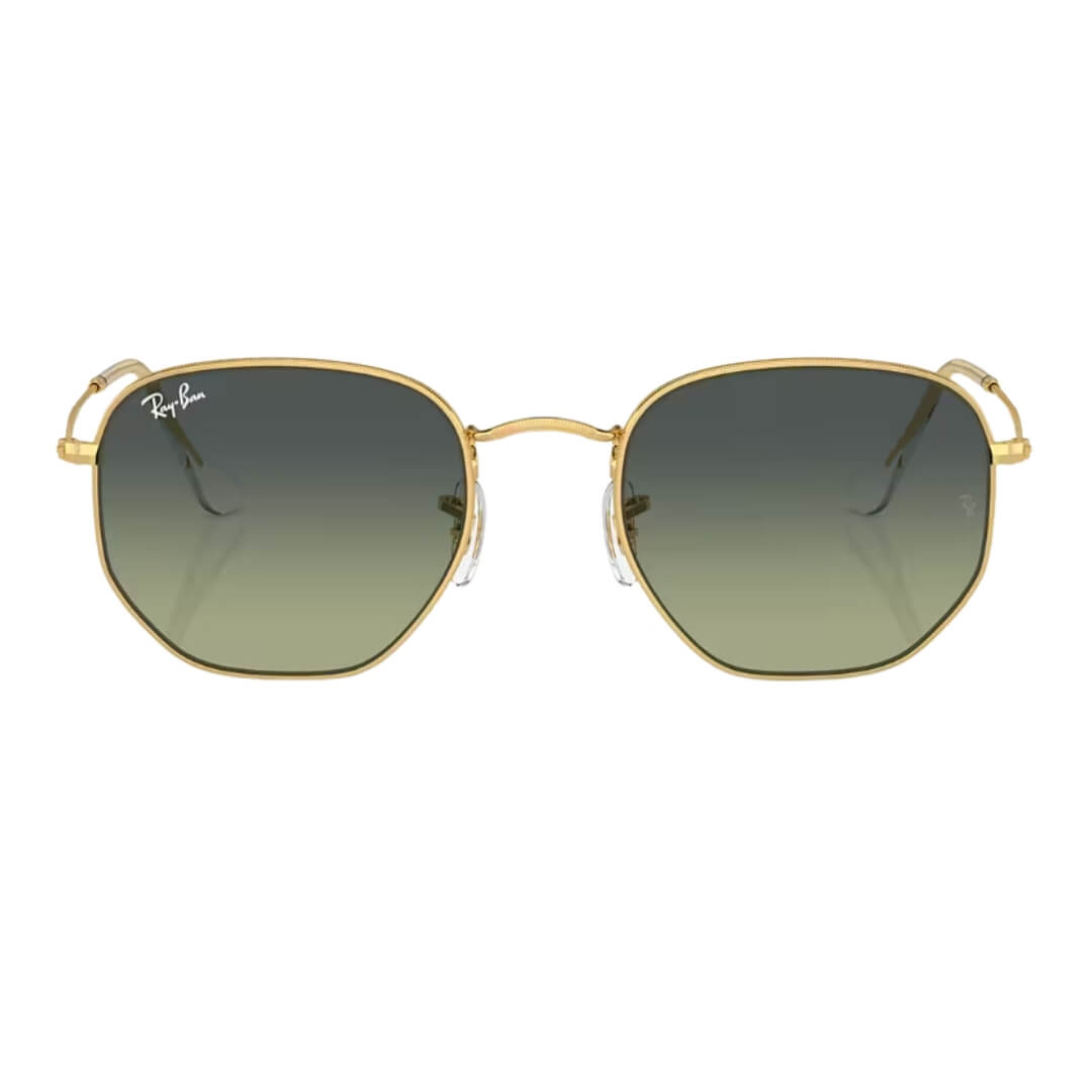 Ray-Ban Hexagonal RB3548 001/BH 51 Arista Gold Frame and Green Vintage Lens Front View
