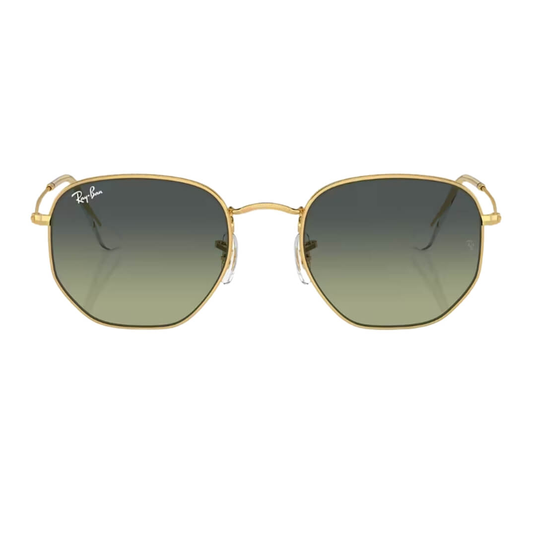 Ray-Ban Hexagonal RB3548 001/BH Arista Gold Frame and Green Vintage Lens Front View
