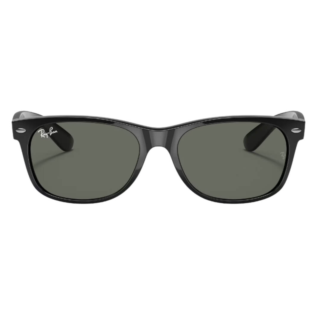 Ray-Ban New Wayfarer RB2132 901 - Black Frame with Green Lens Close Up Front View