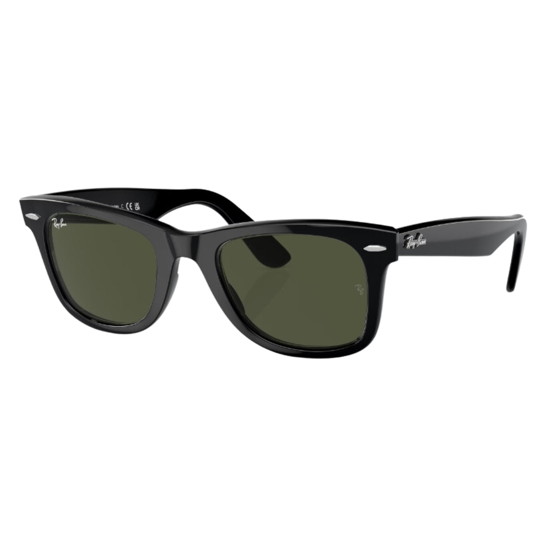 Ray-Ban Original Wayfarer Classic RB2140 901 Black Unisex Sunglasses Front Left Side View