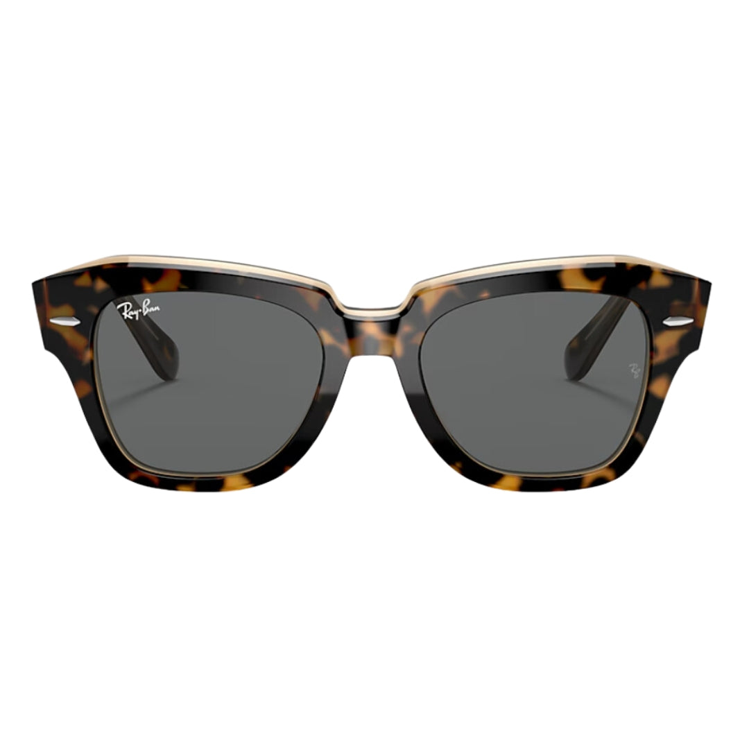 Ray-Ban State Street RB2186 1292B1 52 Havana Transparent Brown Frame, Dark Grey Lens Close Up Front View