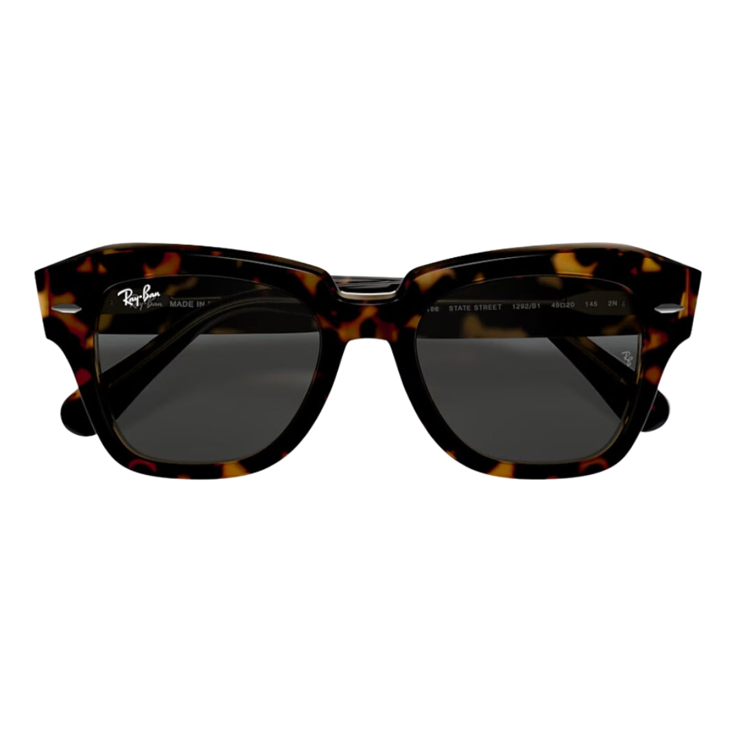 Ray-Ban State Street RB2186 1292B1 52 Havana Transparent Brown Frame, Dark Grey Lens Folded View