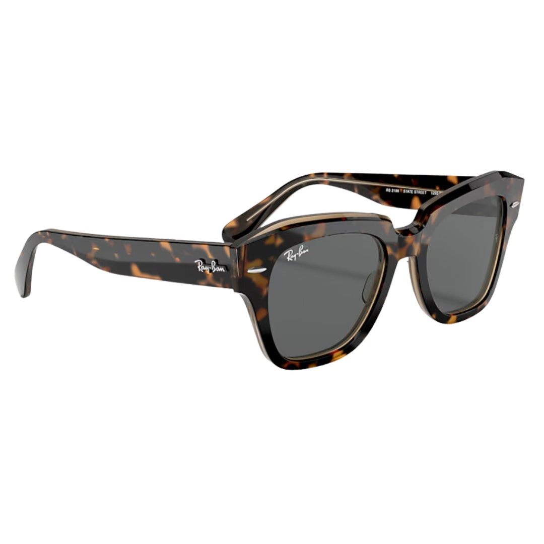 Ray-Ban State Street RB2186 1292B1 52 Havana Transparent Brown Frame, Dark Grey Lens Front Right View