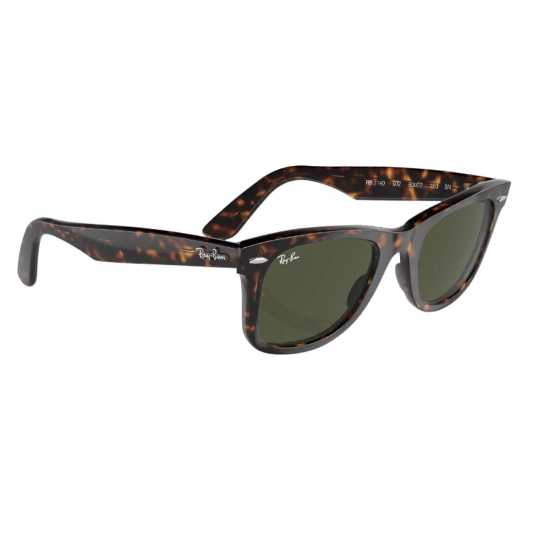 Ray-Ban Wayfarer RB2140 902 - Tortoise Frame with Green Lens Front Right View