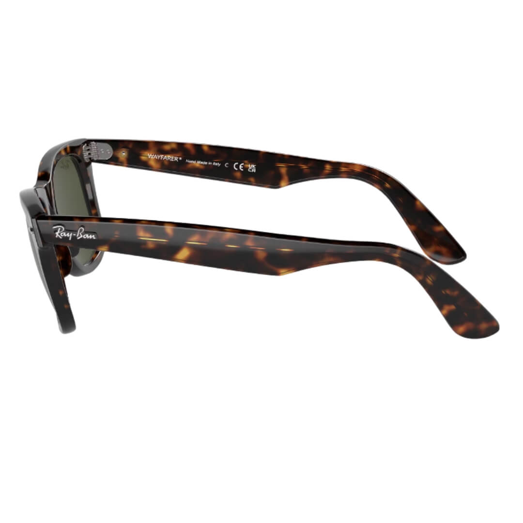 Ray-Ban Wayfarer RB2140 902 - Tortoise Frame with Green Lens Left Side View
