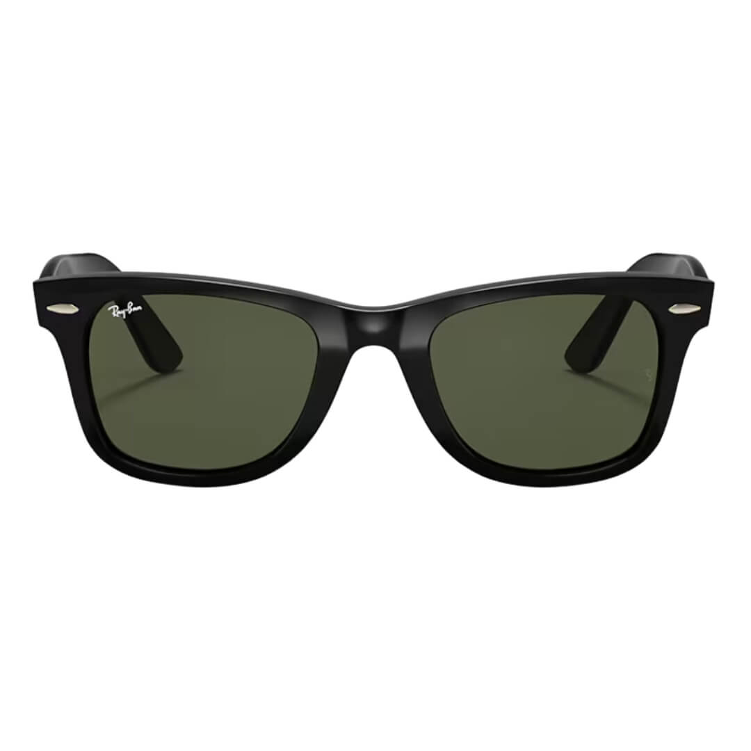 Ray-Ban Wayfarer RB4340 601 - Black Frame with Green Lens Close Up Front View