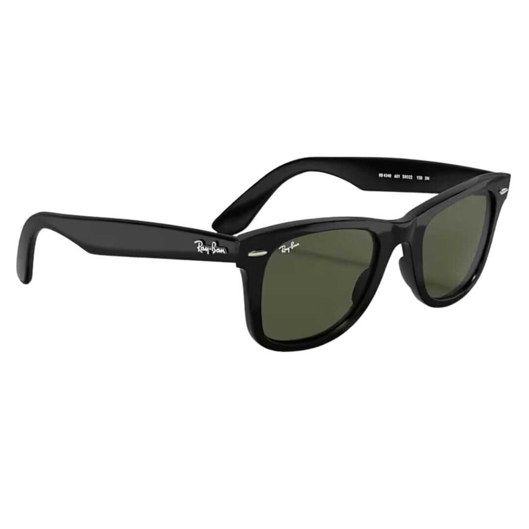 Ray-Ban Wayfarer RB4340 601 - Black Frame with Green Lens Front Right View
