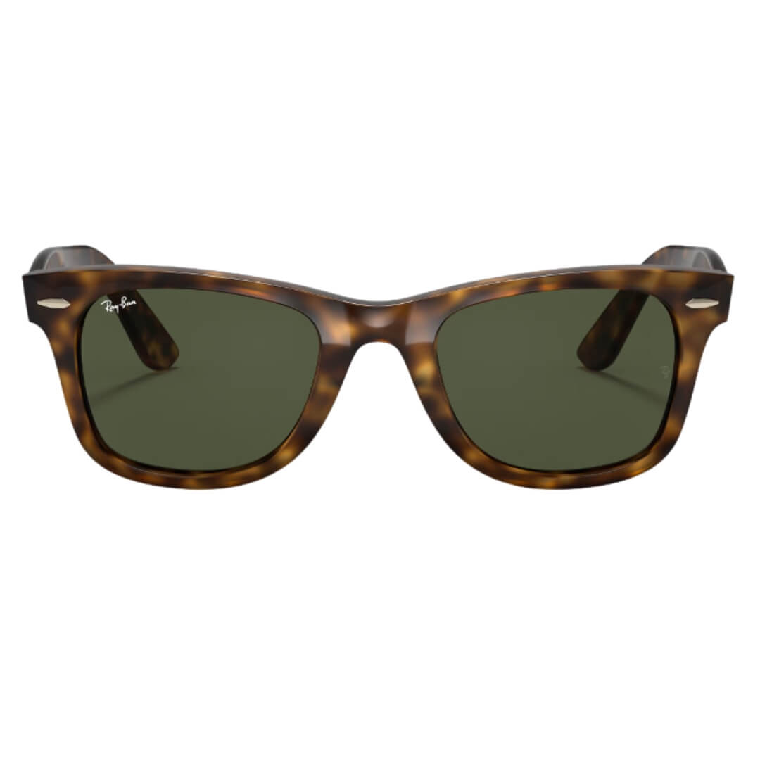 Ray-Ban Wayfarer RB4340 710 Light Havana Frame, Green Lens Close Up Front View