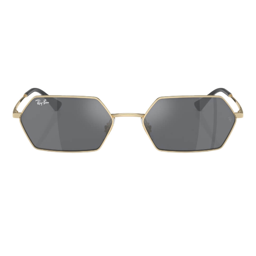 Ray-Ban Yevi RB3728 92136V 55 Light Gold Frame, Dark Grey Close Up Front View
