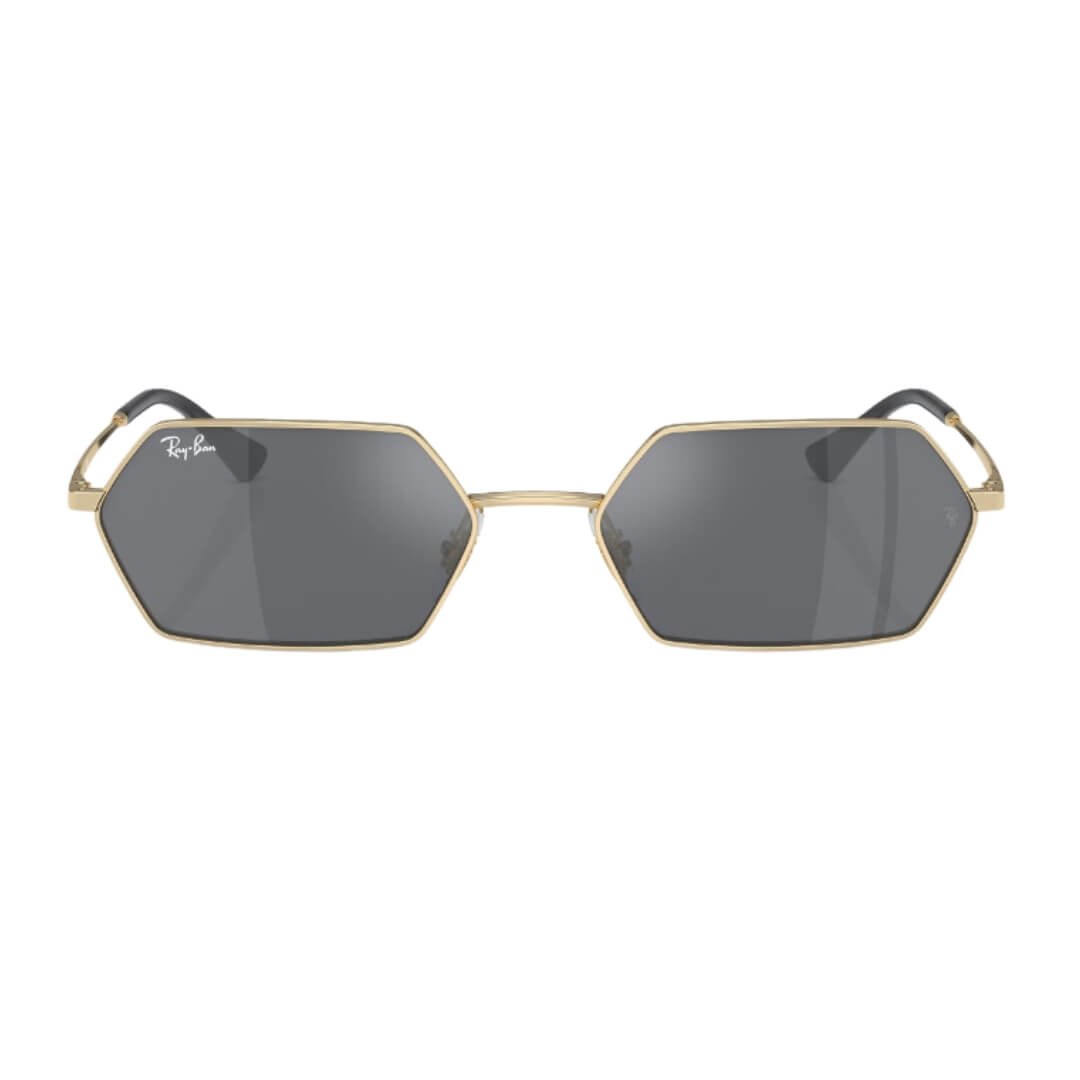 Ray-Ban Yevi RB3728 92136V 58 Light Gold Frame, Dark Grey Close Up Front View
