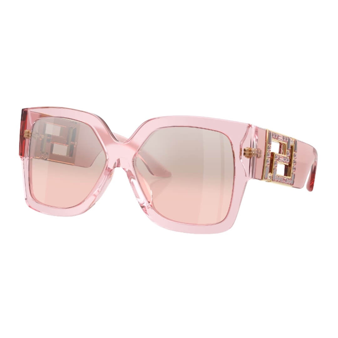 Versace VE4402 54727E Transparent Pink Frame, Light Pink Mirror Silver Lens Front Left View