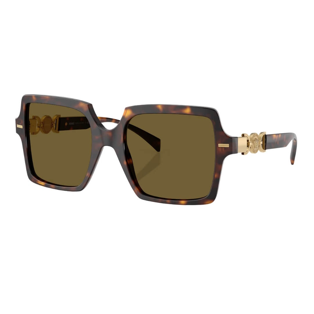 Versace VE4441 108/73 Sunglasses- Havana Frame, Dark Brown Lens Front Left View