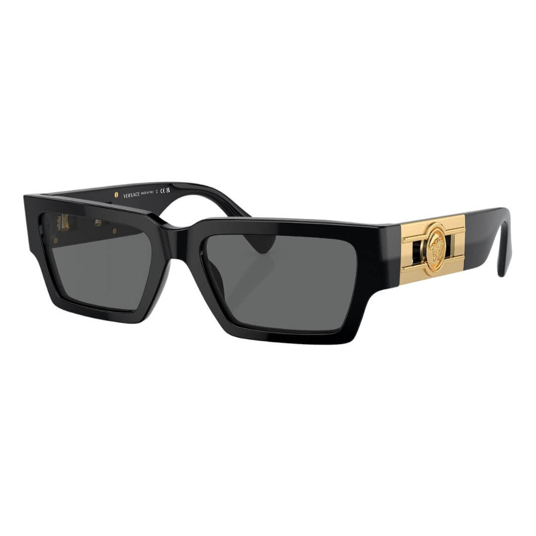 Versace VE4459 GB1/87 Sunglasses - Black Frame, Dark Grey Lens Front Left View