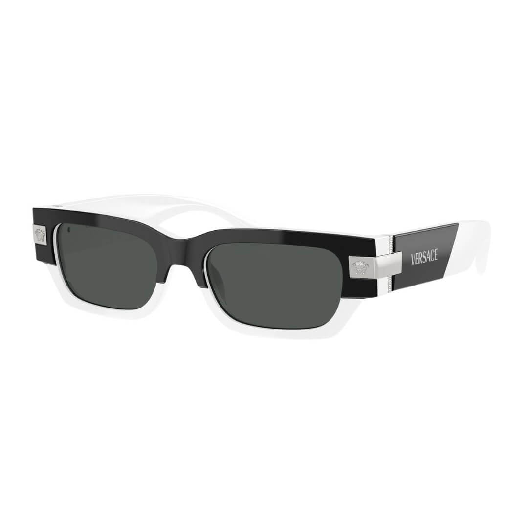 Versace VE4465 545987 - Black/White Frame, Dark Grey Lens Front Left View