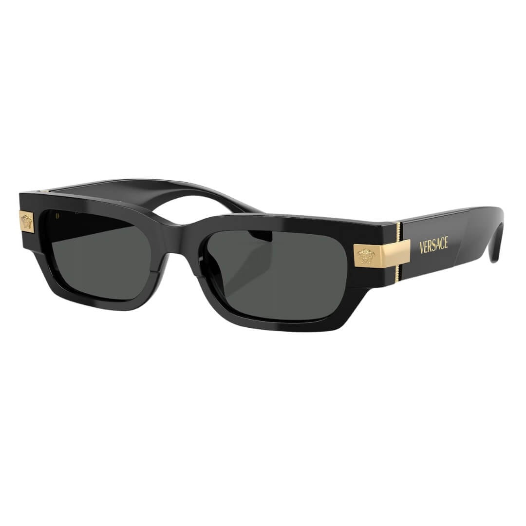 Versace VE4465 GB1/87 Sunglasses - Black Frame, Dark Grey Lens Front Left View