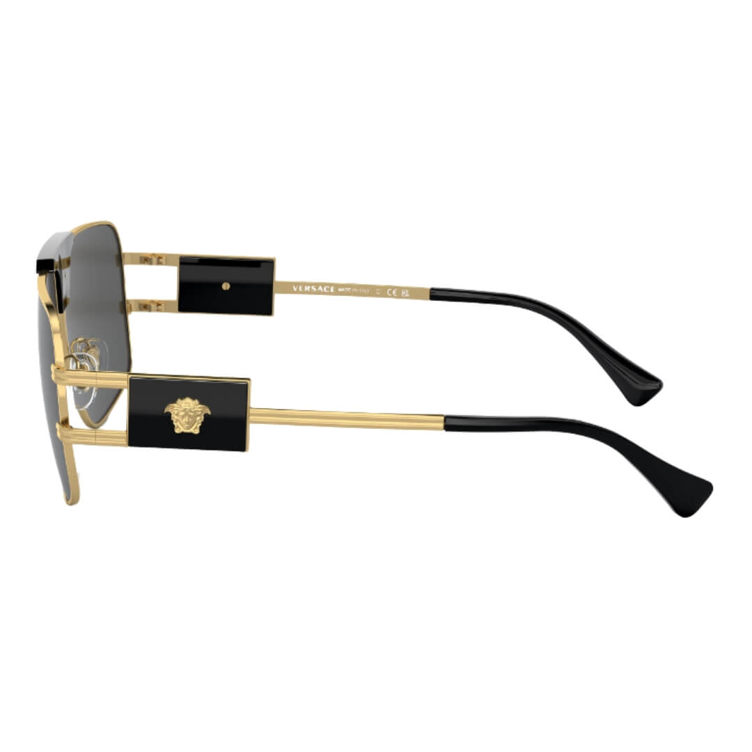 Versace VE2251 100287 Sunglasses Gold Frame with Dark Grey Lens Side Frame View