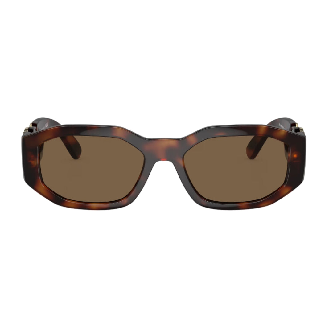 Versace VE4361 521773 Sunglasses Havana Frame with Dark Brown Lens Close Up Front View