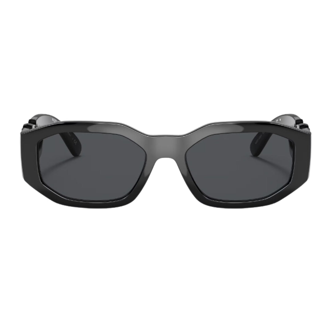 Versace VE4361 536087 Sunglasses Black Frame, Dark Grey Lens Close Up Front View