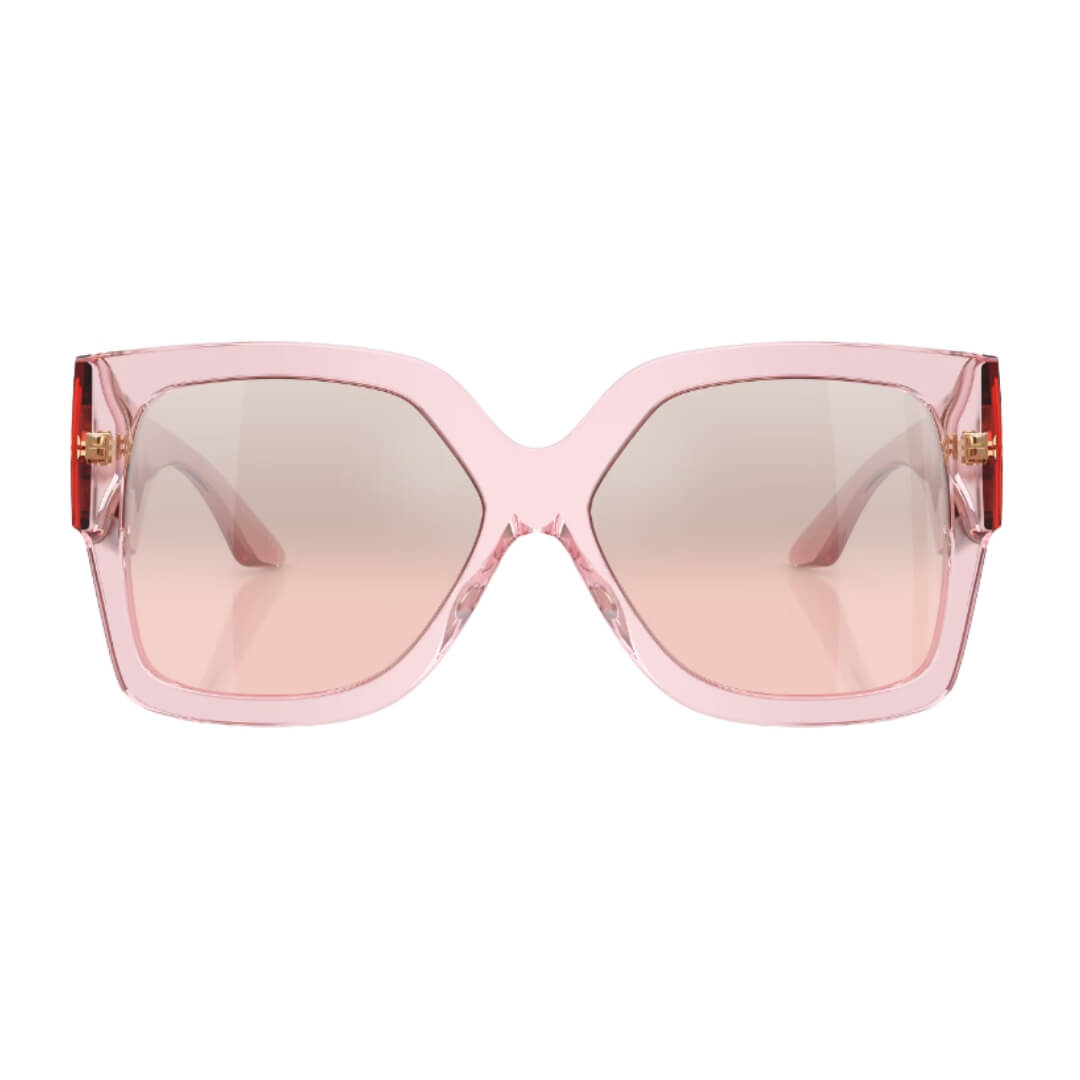 Versace VE4402 54727E Transparent Pink Frame, Light Pink Mirror Silver Lens Close Up Front View