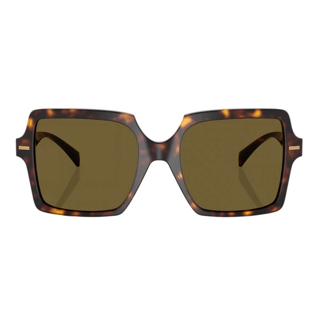 Versace VE4441 108/73 Sunglasses- Havana Frame, Dark Brown Lens Close Up Front View