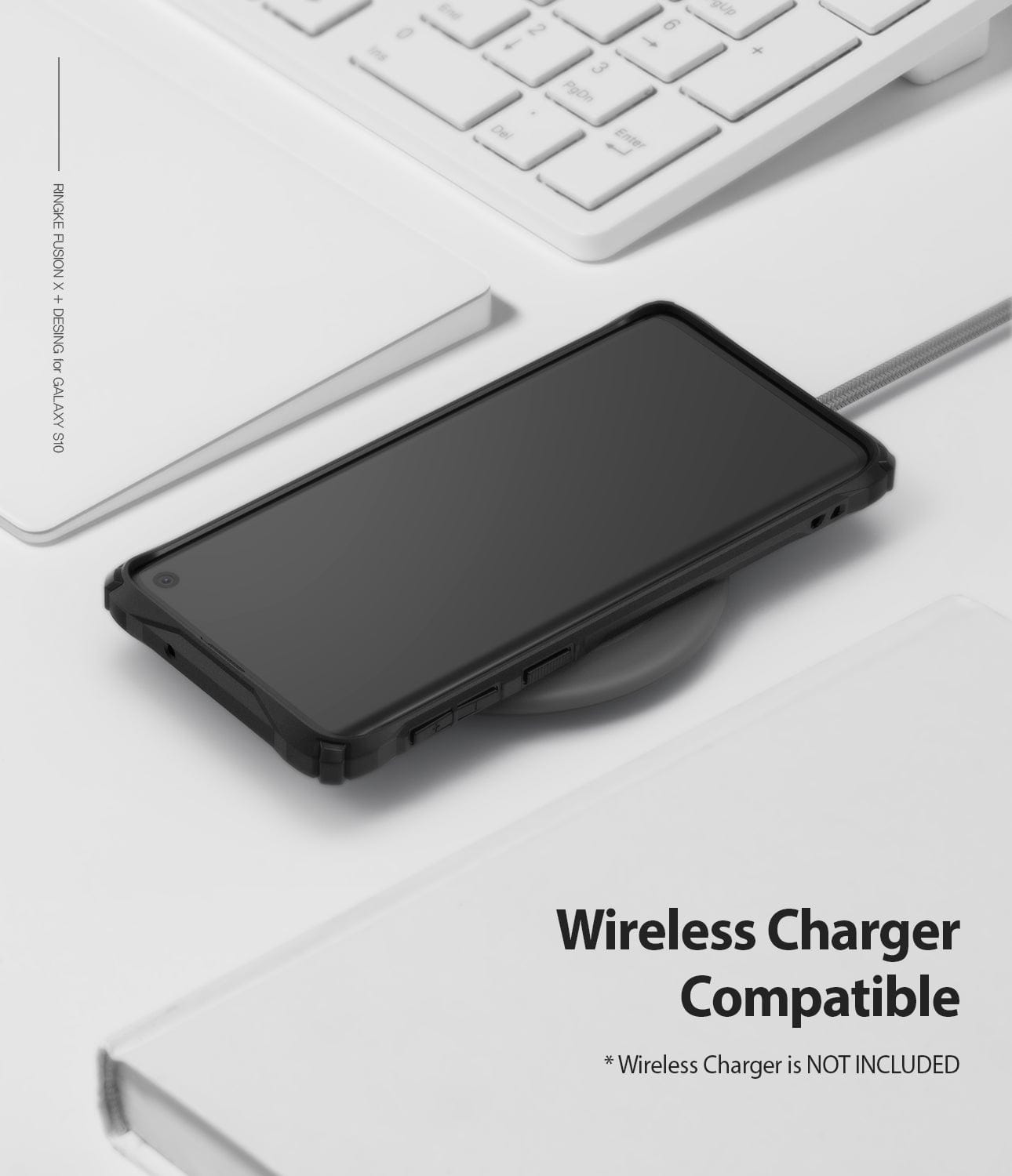 The Samsung Galaxy S10 case is compatible with wireless chargers, providing convenient charging without removing the case